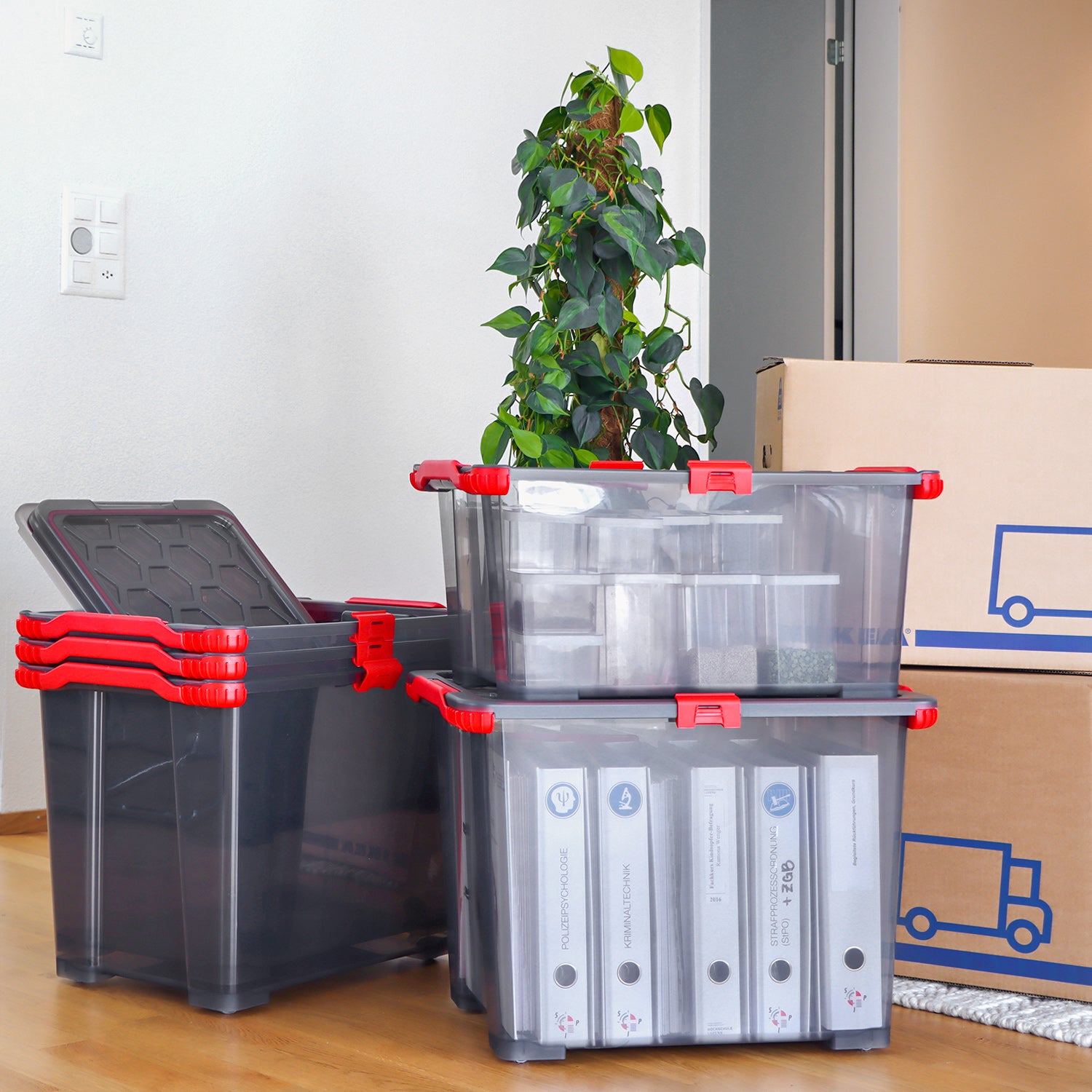 Plastikowe pudełka do przeprowadzki, kartony do przeprowadzek